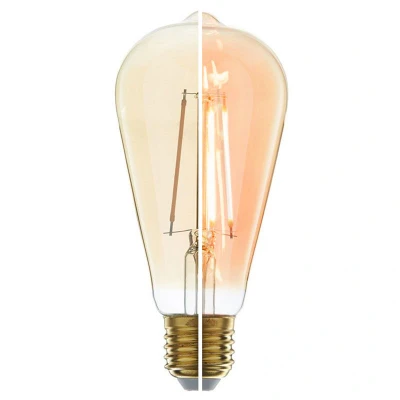 Afbeelding van Led filament E27 rustika/edison lamp 6 Watt, dim to warm (3000K 2000K), dimbaar tot 0%, 800 lumen Ø64mm