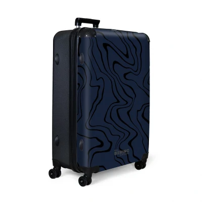 Afbeelding van NoBoringSuitcases.com® Koffer groot Reiskoffer lichtgewicht Donkerblauwe achtergrond met abstracte zwarte lijnen Rolkoffer 4 wielen Grote trolley XL 98 liter bagage