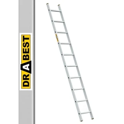 Afbeelding van DRABEST PRO Serie Enkele Ladder Aluminium Trapladder 10 Treden Met Ladderhaak Belastbaar Tot 150 Kg Antislipvoeten, Lichtgewicht, Corrosiebestendig EN131