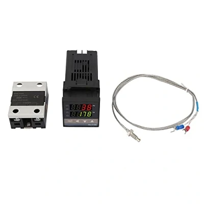 Afbeelding van REX C100 PID temperatuurregelaar, 0 1300 00 alarm digitale LED temperatuurregelaar thermostaatkit AC 110 V 240 met K Thermoelement/temperatuursensor, max. 40 A SSR