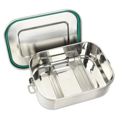 Afbeelding van Stainless steel Lunch box of choice 800, 1200, 1400 or 2200 ml with compartments incl. 2 pcs. dividers Metal snap closure, Size:1700