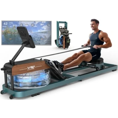Afbeelding van Vowvit Water Roeimachine, Roeimachine met Bluetooth Monitor en Verstelbare Tablethouder, Opvouwbare voor Thuis, Gewichtscapaciteit 160kg, Eenvoudige Montage