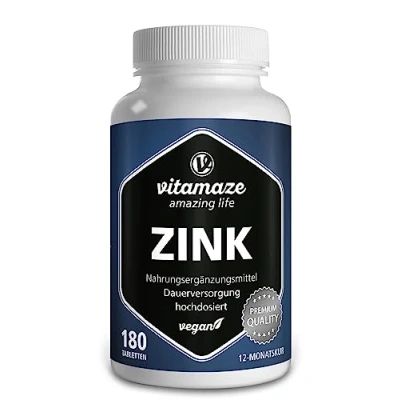 Afbeelding van Zink Tabletten 25 mg Hoge Dosis, 180 Veganistische voor 12 Maanden, Beste Biobeschikbaarheid, Natuurlijk &amp; Organisch Supplement zonder Additieven, Made in Germany