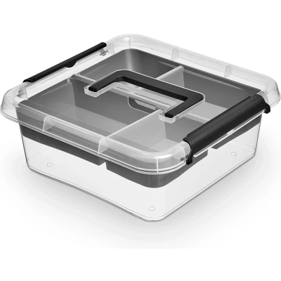Afbeelding van ORPLAST SimpleStore Doos 6 Liter met handvat, clips en insert 29 x 11 cm transparant / grijs