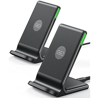 Afbeelding van INIU Draadloze Oplader 2 Pack, 15W Qi Gecertificeerd Snellaadstandaard Draadloos Laadstation, voor iPhone 15 14 13 12 11 Pro Max Samsung Galaxy S21 S20 S9 S8 AirPods etc