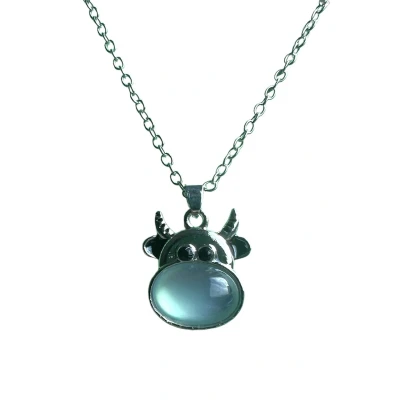 Afbeelding van Bijoux by Ive Ketting met hanger Koeienkop Blauwe steen