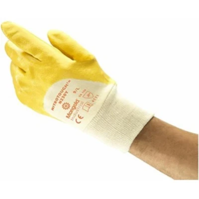 Afbeelding van Handschoen Nitrotough N230 Nitril Interlock 100% Katoen Maat L Geel