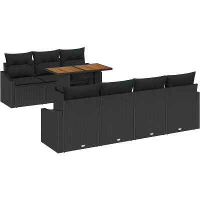 Afbeelding van vidaXL Tuinsofa Set van 8 Zwart Poly Rattan Tuindining
