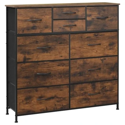 Afbeelding van WOLTU Commode, opbergkast met 10 laden van stof, commode voor slaapkamer, woonkamer, entree, kinderkamer, metalen frame, rustiek bruin en zwart, SSK009shm