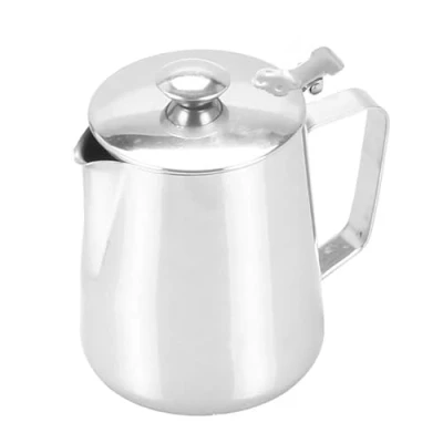 Afbeelding van MAGT Melkkannetje met deksel, roestvrijstalen melkkan, 600 ml, koffiepot, roestvrij staal, melkschuimkannetje, melkopschuimer, kan voor latte koffie type (600 ml)