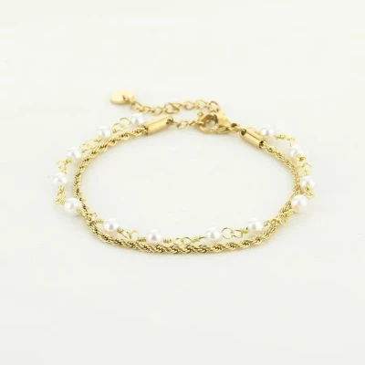 Afbeelding van Bijoutheek Armband (Sieraad) 2 Kettingen En Parels Goud