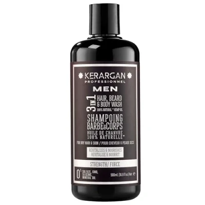 Afbeelding van Kerargan Versterkende 3 in 1 Shampoo met Hennepolie Versterkt Haar, Baard en Lichaam Revitaliseert, Voedt Voor Droge Huid Haar Zonder Sulfaat, GMO, Siliconen, Minerale Olie 500ml