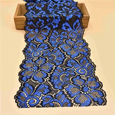 Afbeelding van Yulakes 5 yards stretch kanten rand vintage band sierband kant bloem bruiloft trim decoratief lint handwerk, schuurband 18 cm breed (blauw)