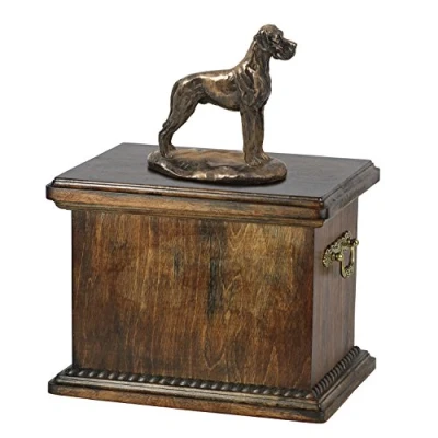 Afbeelding van Art dog Custom Sitting Statue Memorial Urn Handgemaakt Koudgegoten Brons op Berkenbasis Stevige en Stijlvolle voor Hondenas 29x21x38cm Duitse (niet bijgesneden)