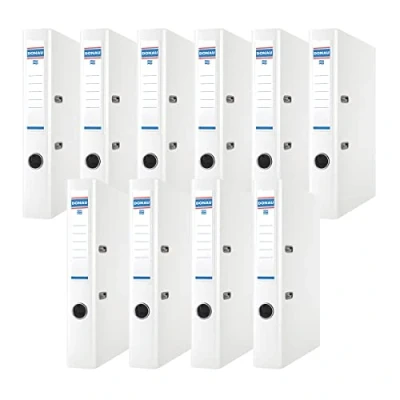 Afbeelding van DONAU Premium ordners, smal, verpakking van 10 stuks, DIN A4, 5 cm, wit, kunststof bekleding PP/karton, papier, sleufmap, bureaumap, ordner, groene stippen