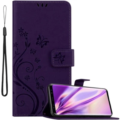 Afbeelding van Cadorabo Hoesje geschikt voor Samsung Galaxy S9 in Bloemen DONKER PAARS Beschermhoes Case Cover magnetische