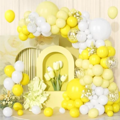 Afbeelding van Teselife Geelwitte ballonnen, 123 stuks wit gele ballonslinger boog kit latex confetti ballon voor meisjes vrouwen verjaardag babyborrel bruiloft afstuderen picknick zonnebloem honingbij