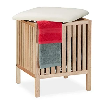 Afbeelding van Relaxdays wasmand kruk badkamerkruk met wasbox 40 liter hocker opbergruimte