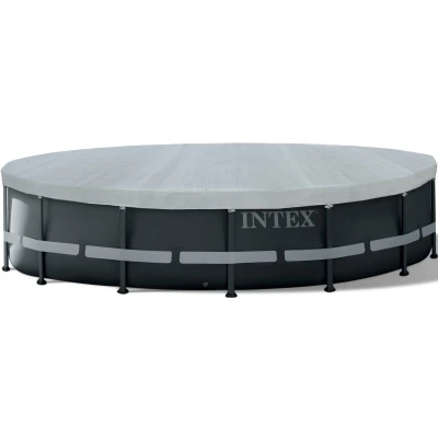 Afbeelding van Intex Afdekzeil Ultra Frame Pool Ø 488 cm Polyethyleen Rond 20 Overlap Tegen Vuil Met kleine Afvoergaten stevig Bevestigingskoord
