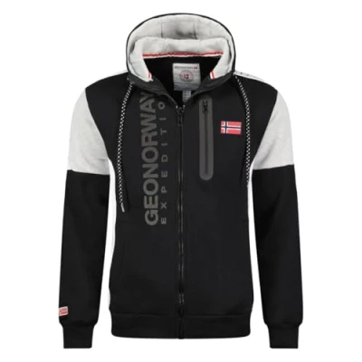 Afbeelding van Geographical Norway Fagozip heren capuchontrui kangoeroezak sweatshirt logo pullover capuchon warme lange mouwen lente zomer herfst winter (zwart M), Zwart, M
