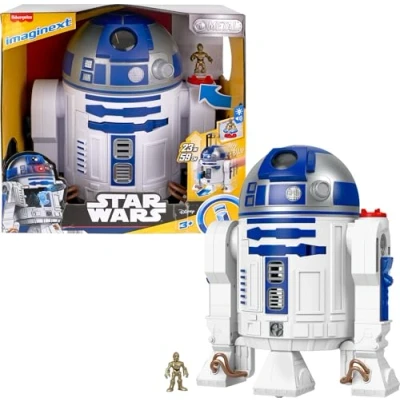 Afbeelding van Fisher Price Imaginext STAR WARS R2 D2, speelgoed van 45 cm, met licht, geluid en C 3PO metalen sleutelfiguur, voor kinderen vanaf 3 jaar, HXG52