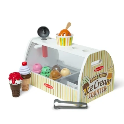 Afbeelding van Melissa &amp; Doug Houten Ijscorner, Montessori speelgoed, Baby Fantasiespel, Speel Eten ijs Speelgoed 3 4 5 jaar, Cadeau voor jongens en meisjes