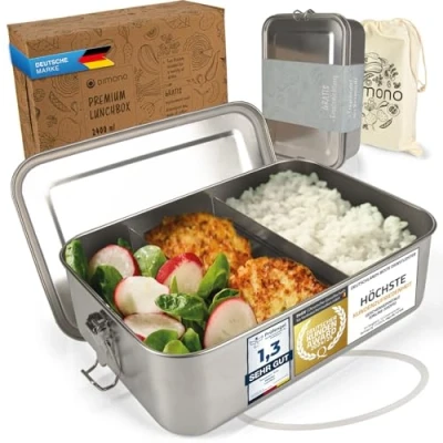 Afbeelding van Dimono® lunchbox Lekvrije bentobox Roestvrijstalen lunchbox; Waterdichte duurzame box met compartimenten &amp; afdichtingen (d: 2400 ml)
