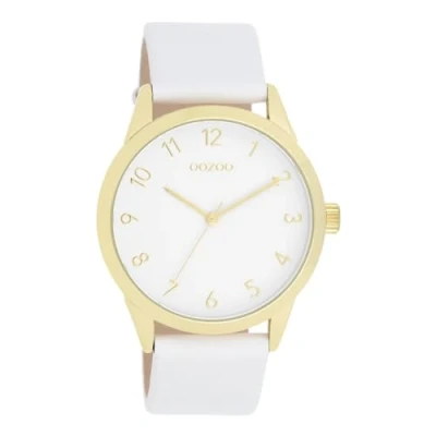 Afbeelding van Goudkleurige OOZOO horloge met witte leren band C11325