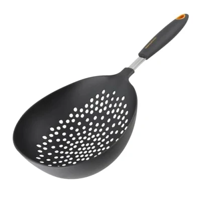 Afbeelding van Fackelmann Jumbo zeef Ø 18 cm SOFT, Keukenhulp met Functioneel Deel Plastic Vergiet Voor Oten &amp; Pannen gecoate Potten (Kleur: Oranje/Grijs), Hoeveelheid: 1 Stuk