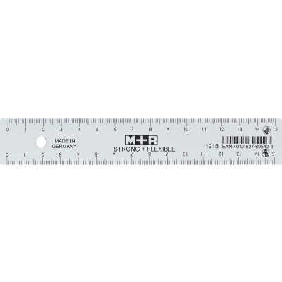 Afbeelding van M+r Strong &amp; Flexibel Lat, Met Schaalverdeling Voor Recht En Linkshandigen, 15 Cm, Transparant Lat