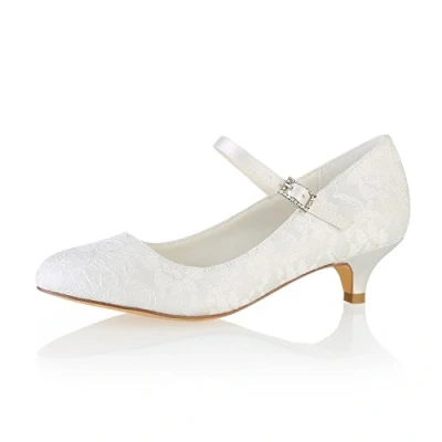 Afbeelding van Emily Bridal Trouwschoenen Kanten Ronde neus Mary Jane Bruidsschoenen Kitten Heel Mother Shoes 38EU