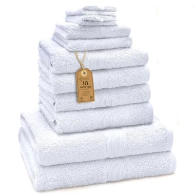 Afbeelding van Green Mark Textilien Set Van 10 Premium Kwaliteit Badhanddoeken, 100% Katoen, Wit