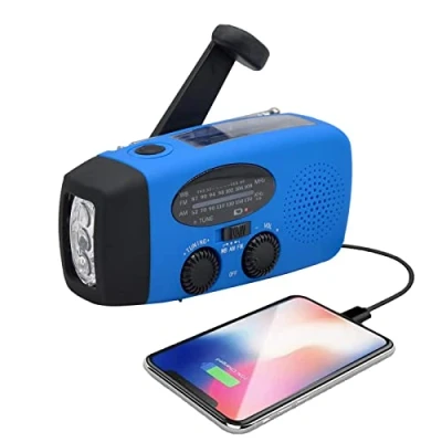 Afbeelding van Gusengo Draagbare zonne radio, 2000 mAh AM/FM, met zwengel, dynamo radio 3 leds, zaklamp en mobiele telefoonoplader, USB, oplaadbaar, voor kamperen, wandelen