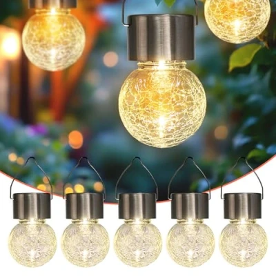 Afbeelding van Spetebo 5 x led hanglamp op zonne energie, tuindecoratie, zonnelamp, tuinverlichting, hanglamp, warm wit
