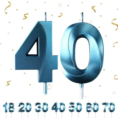 Afbeelding van 40e Verjaardag Nummer Kaarsen 3D Blauw 40 Kaars voor Party Cake Topper Decoraties