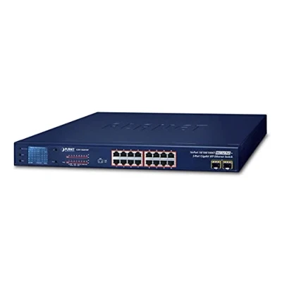 Afbeelding van Planet 16 poorts 1000T 802.3at PoE + 2 Gigabit SFP (16 Havens), Netwerkschakelaar, Zwart