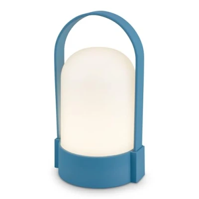 Afbeelding van BRILONER Draadloze LED tafellamp IP44, touch, dimbaar, vervangbare accu, nachtlamp, leeslamp, LED, campinglamp, tafellamp, buiten, 9x8x15,5 cm, blauw