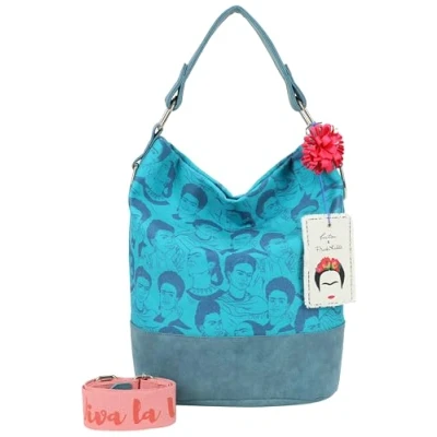 Afbeelding van Fritzi aus Preußen schoudertas Izzy07 x Frida Kahlo Limited Canvas Hobo Bag Heads turquoise