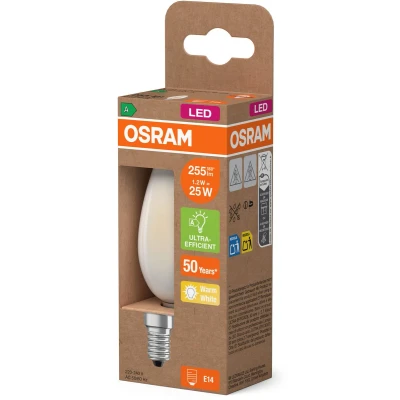Afbeelding van Osram LED lamp in classic Edison shape, with decorative filament, energy efficiency class A, E27, 2.2 W, 470 lm, 2700 K, warm white. 100% light straight away, no warming up. Low flickering