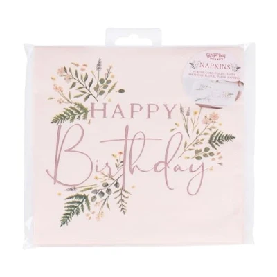 Afbeelding van Ginger Ray Floral Pink Happy Birthday servetten