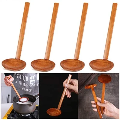 Afbeelding van 4 stuks natuurlijke houten lepels milieuvriendelijke set in Japanse stijl eetlepels soeplepel lepel hout keukengerei koffie thee honing