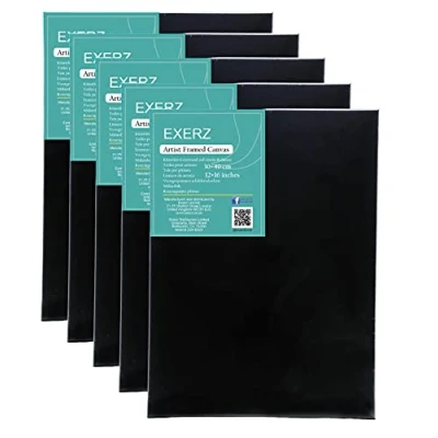 Afbeelding van Exerz Set van 5 zwarte ingelijste canvas, 30 x 40 cm, 1,7 voorgespannen 100% katoen, 280 g/m², drievoudig gegrond/zuurvrij, middelkorrelig, professionele acrylverf, olieverfschilderij