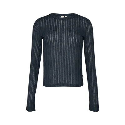 Afbeelding van QS Leicht Transparentes MIT DROP Needle Struktur Longsleeve, Dames, Maat: Medium, Tiefblau