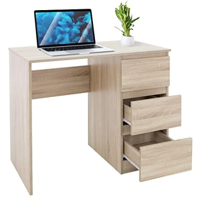 Afbeelding van Bureau met drie laden 90x76x50 cm Sonoma eikenhout ML Design