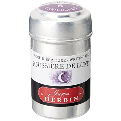 Afbeelding van Jacques Herbin Ref 20148T Universele Schrijven Snap In Inktcartridges Poussière de Lune/Moondust Paars Cilindrische Metalen Pot van 6 Patronen Gekleurde Inkt