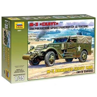 Afbeelding van 1:35 Zvezda 3581 WWII M 3 Armored Scout Car with Canvas Plastic Modelbouwpakket