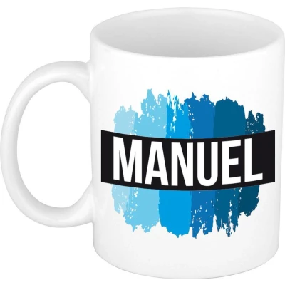 Afbeelding van Manuel Naam / voornaam kado beker mok verfstrepen Gepersonaliseerde met mokken