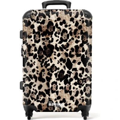 Afbeelding van NoBoringSuitcases.com Grote koffer Panterprint Beige Zwart Reiskoffer met 4 wielen Trolley op wieltjes Rolkoffer groot 60 liter Ruimbagage valies 20kg Valiezen voor volwassenen