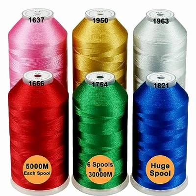 Afbeelding van New brothread Set van 6 Kerstmis Kleuren Polyester Machine Borduurgaren Enorme Spoel 5000M voor Alle Borduurmachines