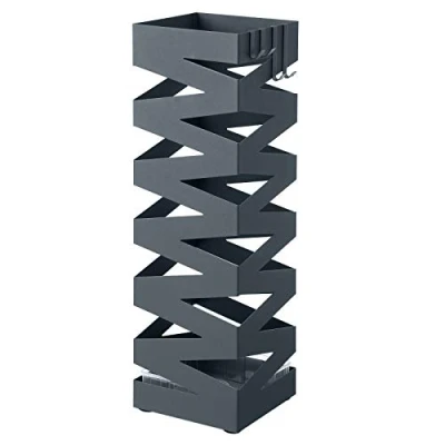 Afbeelding van SONGMICS parapluhouder, metaal, vierkant, 4 haken en een afneembare wateropvangbak, 15,5 x 49 cm, antraciet LUC016G01